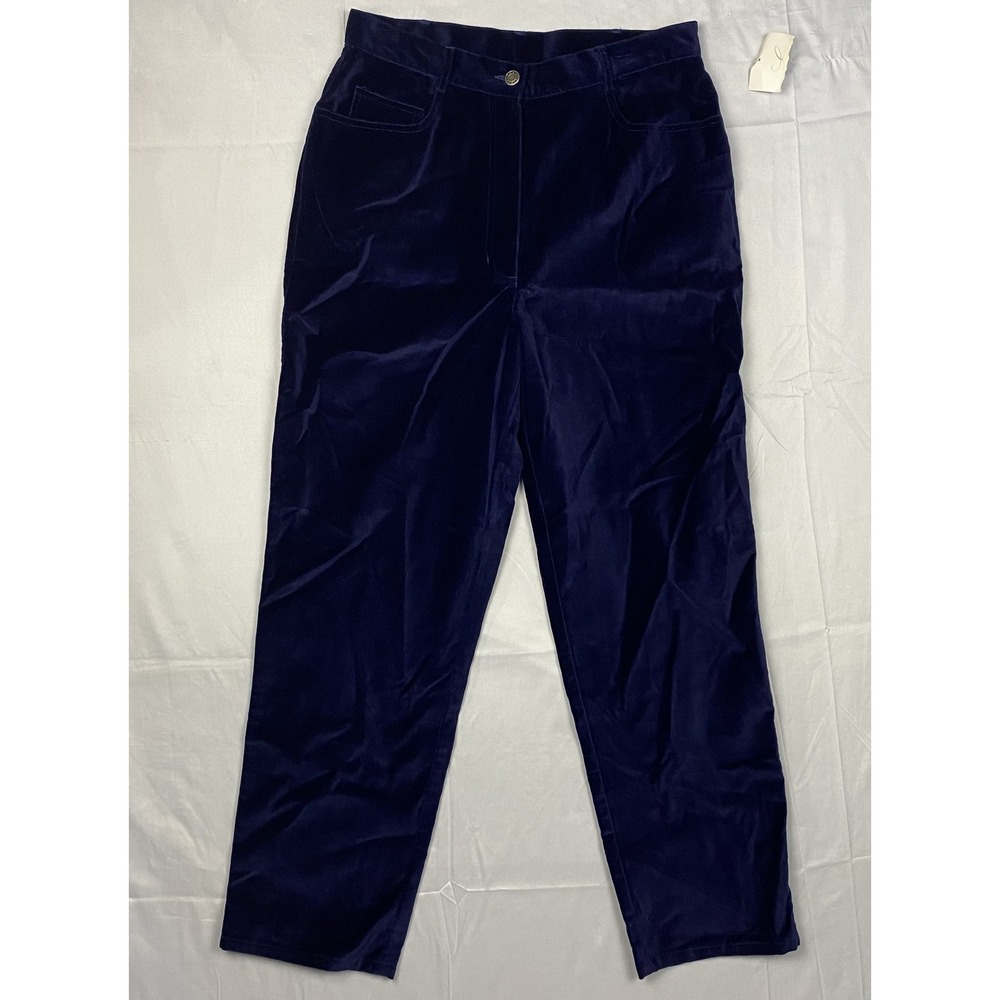 VTG Emma James Liz Claiborne Womens 12 Navy Blue Velvet Pants High Rise Cotton
